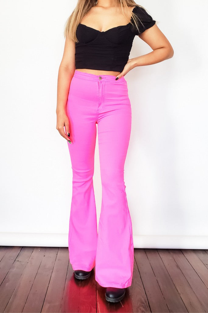 Muchacha Alegre High Rise Flare Pants (Neon Pink) – Valeria'S Boutique