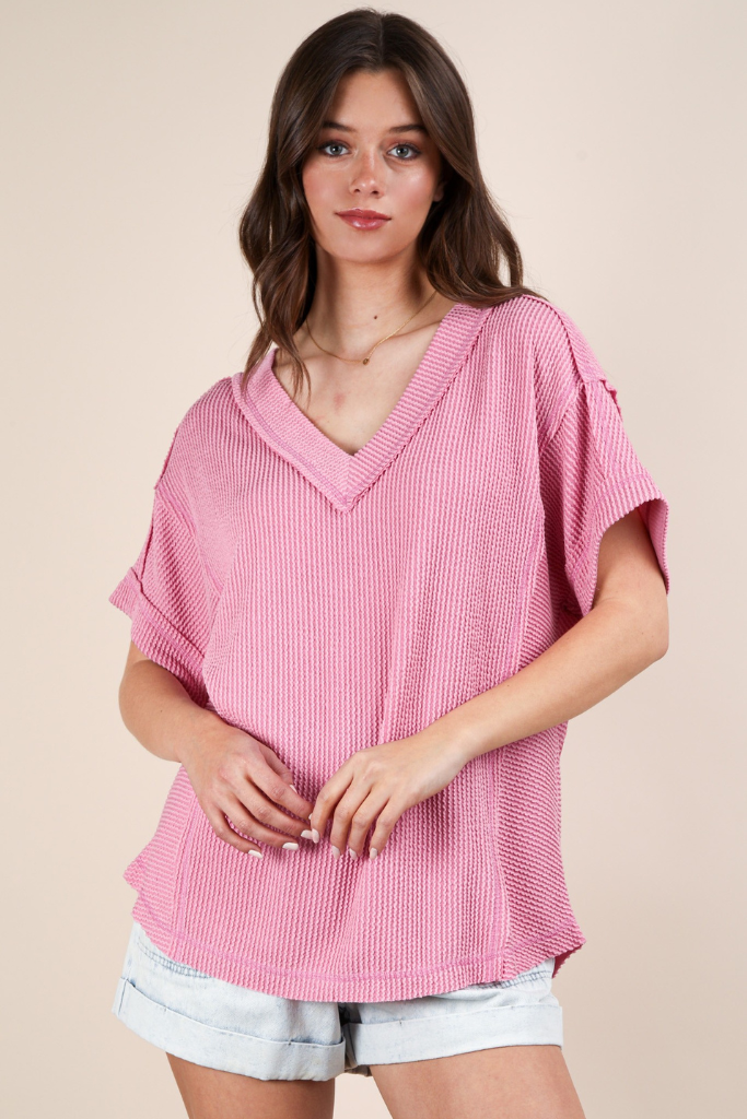 Cherish Me Ribbed Top - Pink