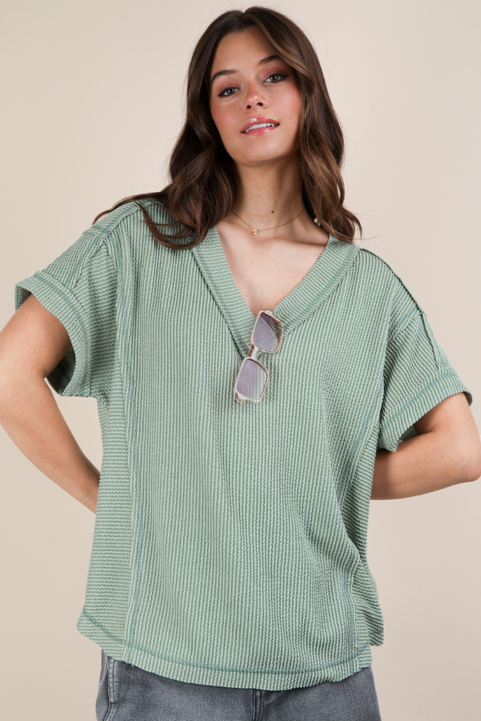 Cherish Me Ribbed Top - Sage