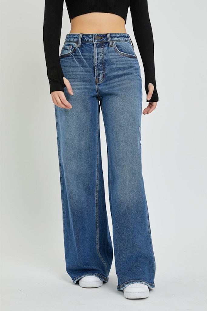 Feeling Bold Wide Legs Jeans - Dark Wash