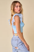 Take My Hand Ruffle Sleeve Crop Top- Light Blue