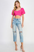 Meet Me Halfway Crop Top- Fuchsia