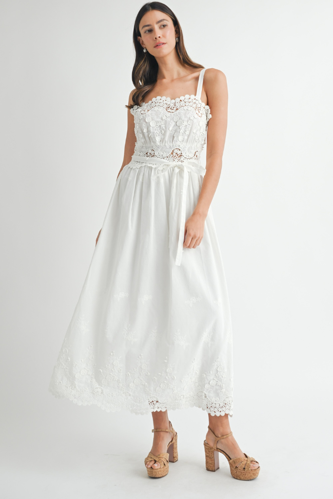 Make Sense Lace Midi Dress - White