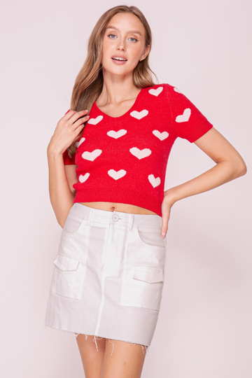 Good Looking Sweetheart Top - Red/Ivory