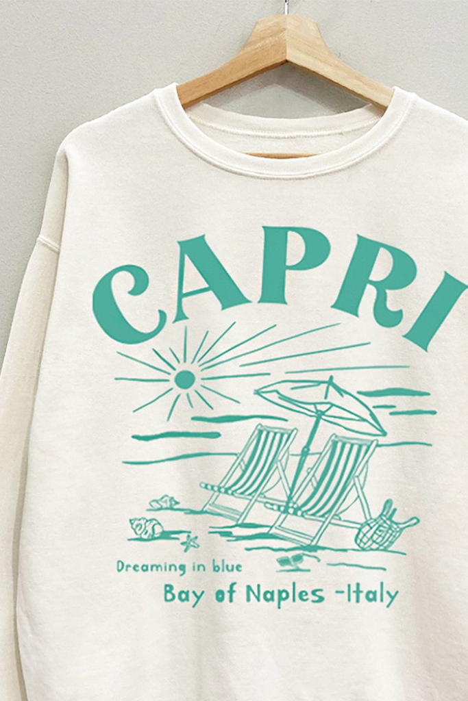 Capri Island Graphic Sweatshirt - Cream/Teal