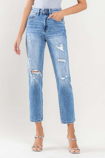 Scratched Plans Mom Jeans - Medium Wash