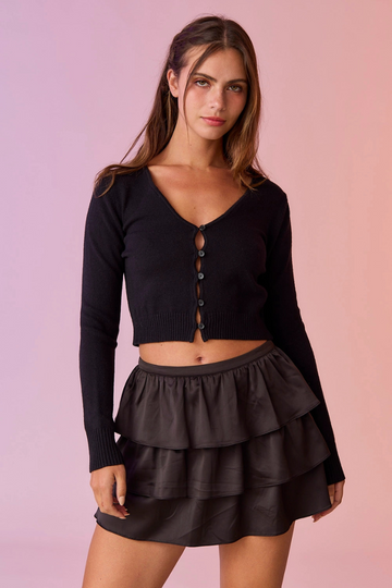 Lavina Cropped Cardigan - Black