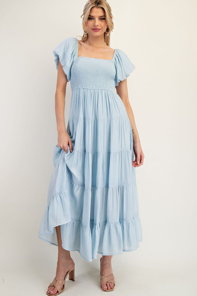 Who Said Tiered Maxi Dress - Baby Blue