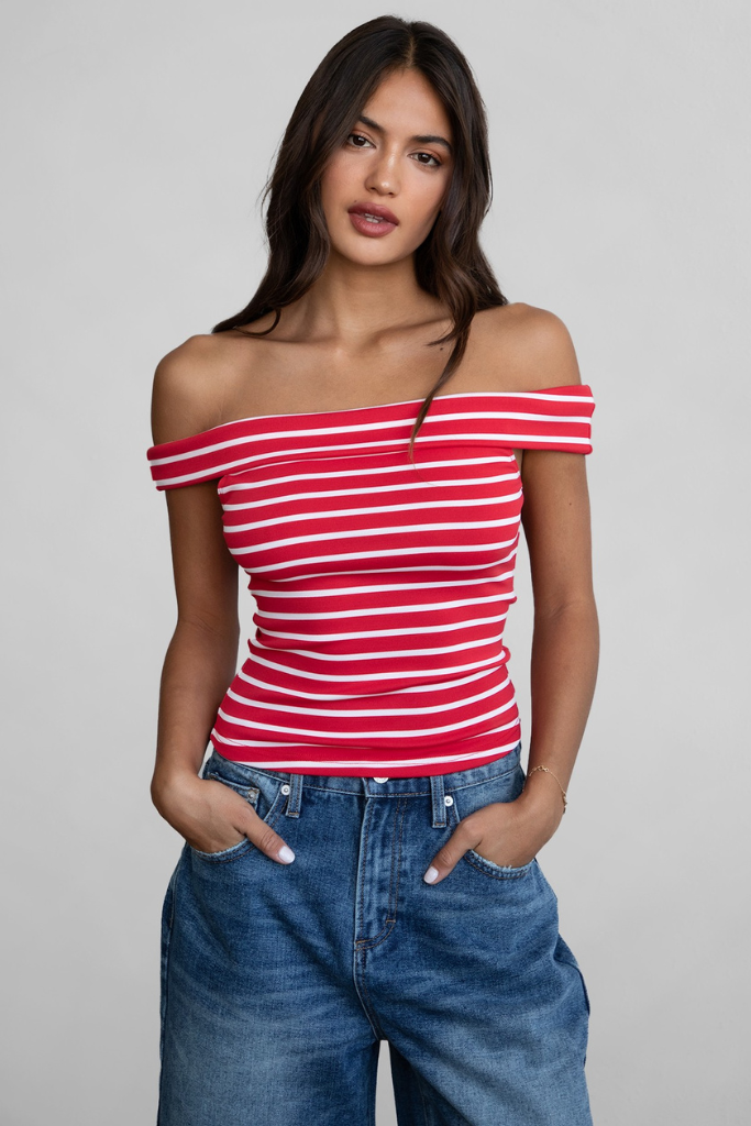 As You Are Bardot Top - Red/White