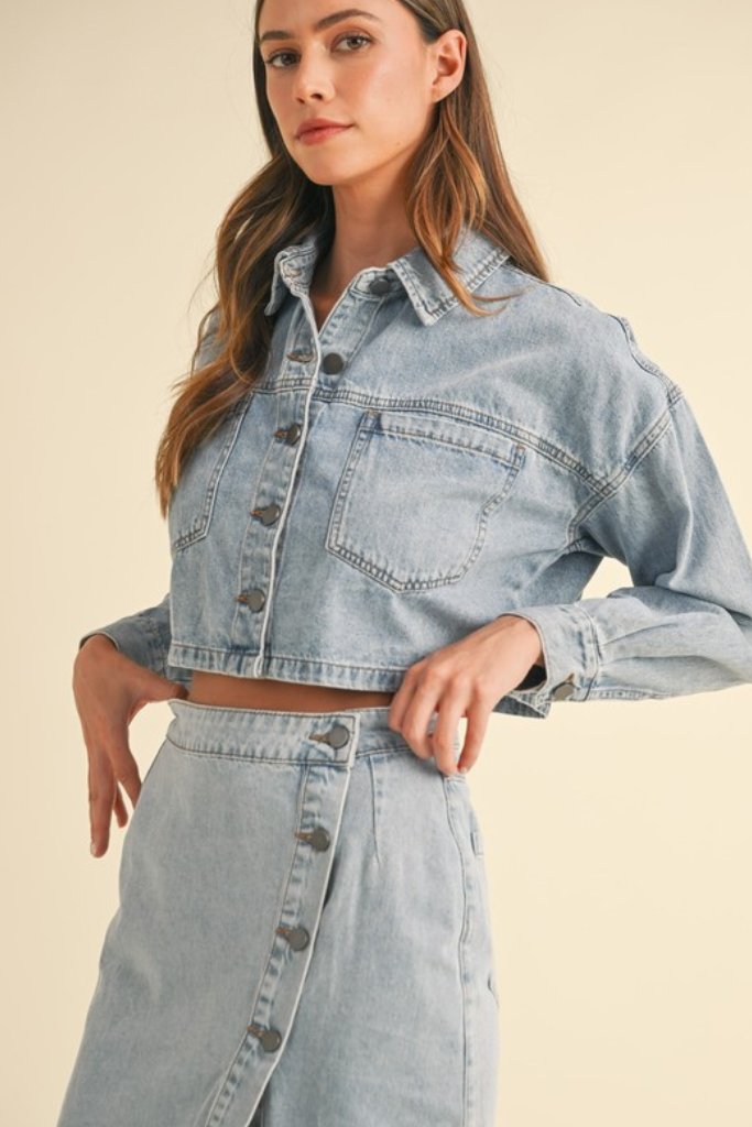 Give It Meaning Cropped Jacket - Denim