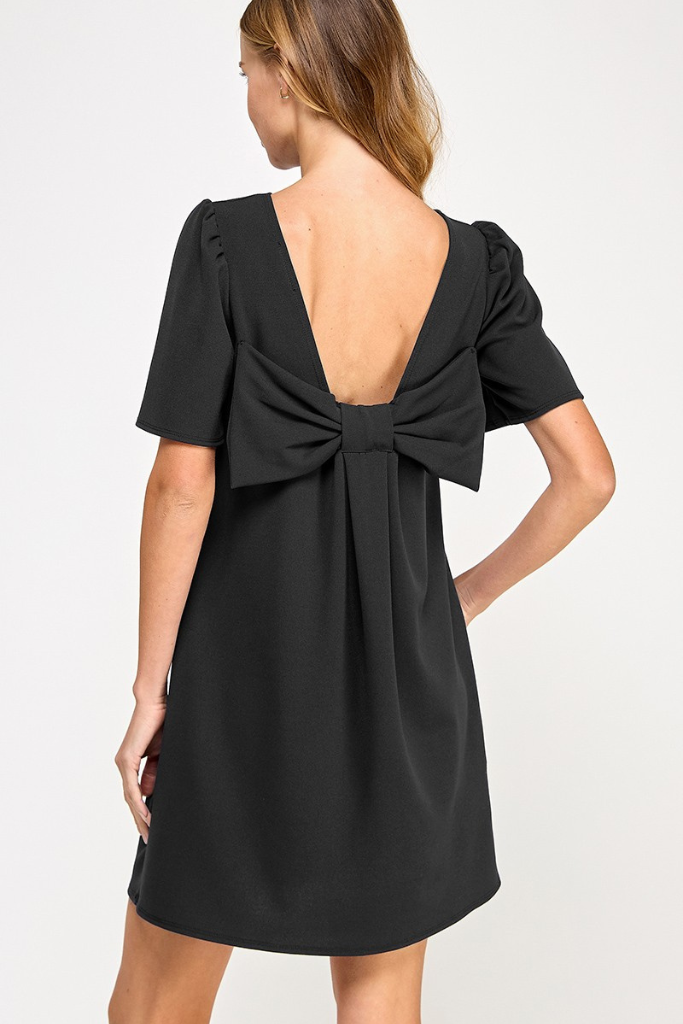 Chin High Bow Dress - Black