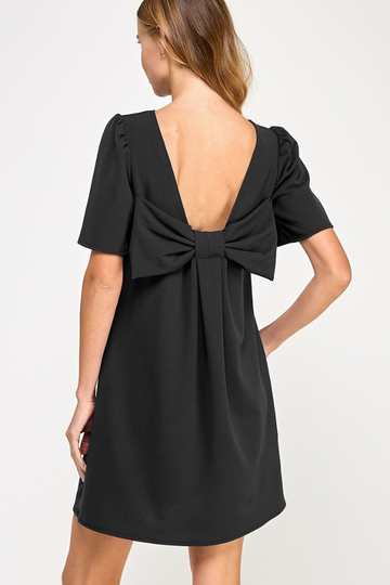 Chin High Bow Dress - Black