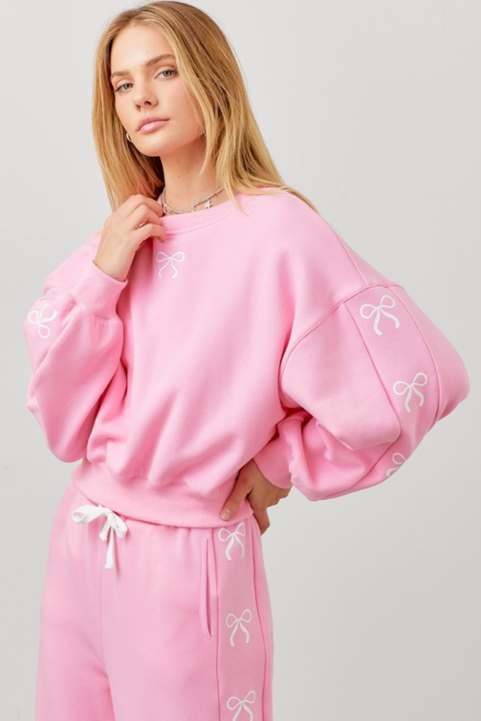 Very Demure Bow Sweatshirt - Pink