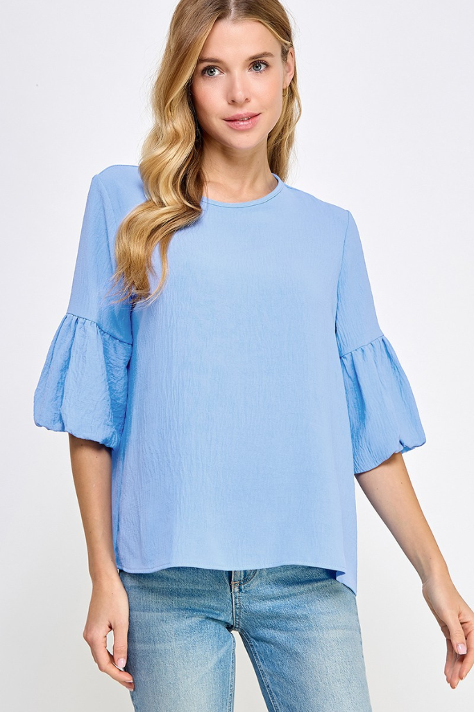 You Wish Bubble Sleeve Top - Blue