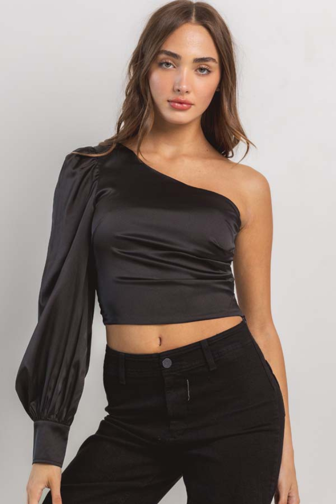 Always Worth It One Shoulder Crop Top - Black