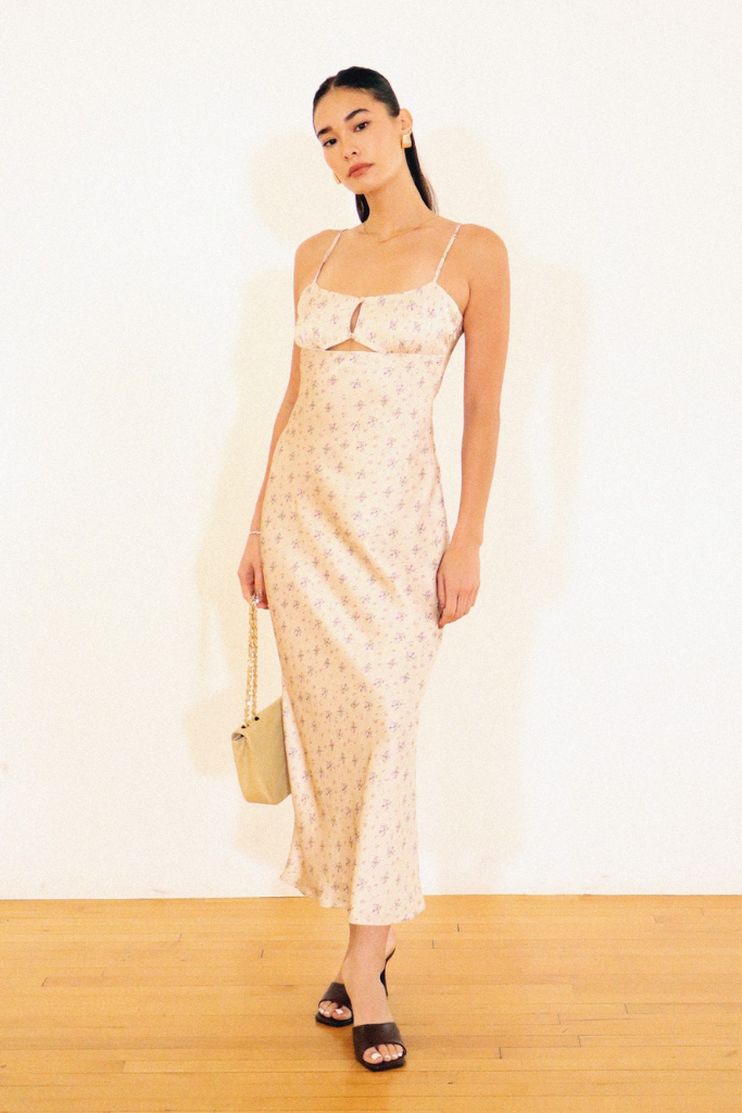 All Day Long Floral Midi Dress - Tan