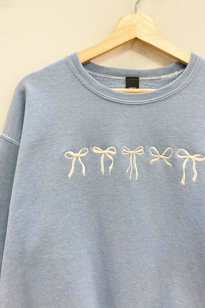 Embroidered Bows Sweatshirt - Blue