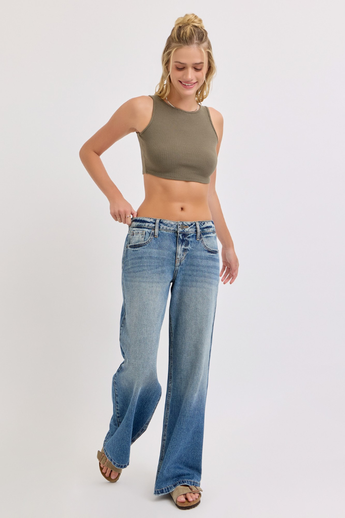 Work It Out Low Rise Wide Leg Jeans - Medium Wash