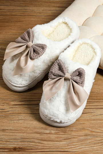 Full Of Warmth Bow Slipper - Ivory/Brown