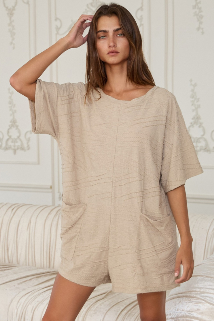 Already Yours Textured Romper - Taupe