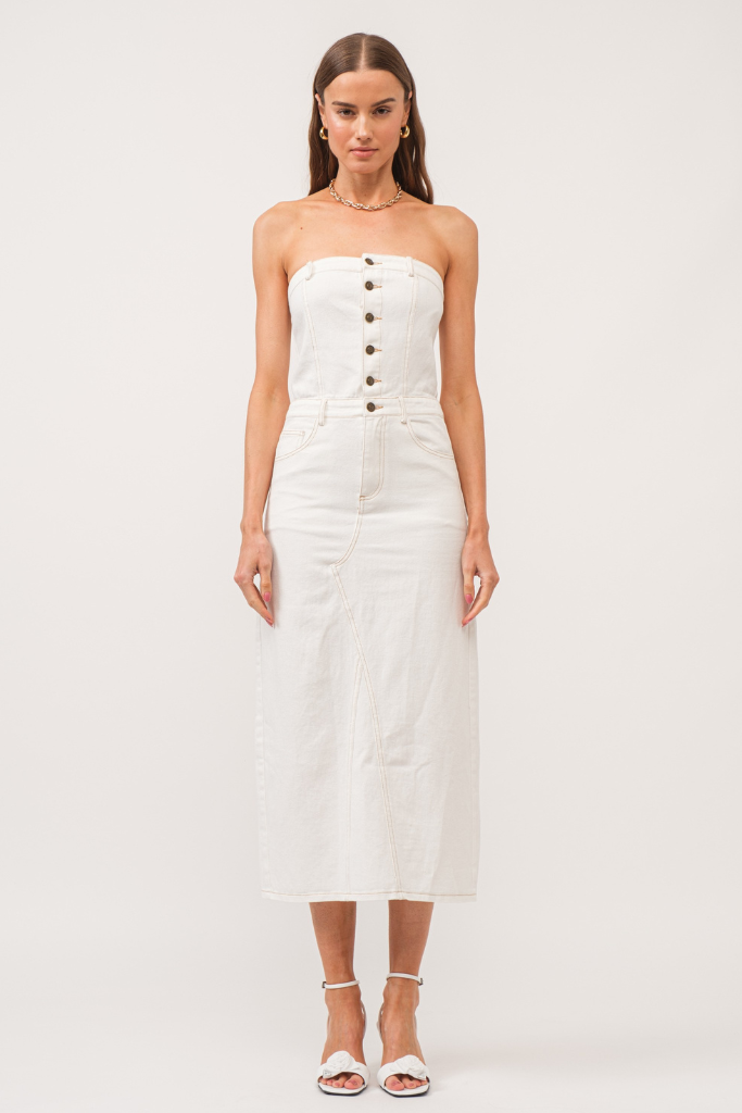 Uptown Allure Denim Dress - White