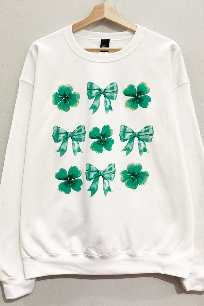 Lucky Bow Graphic Sweatshirt - White/Green