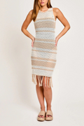 Let It Be Crochet Dress - Taupe/White