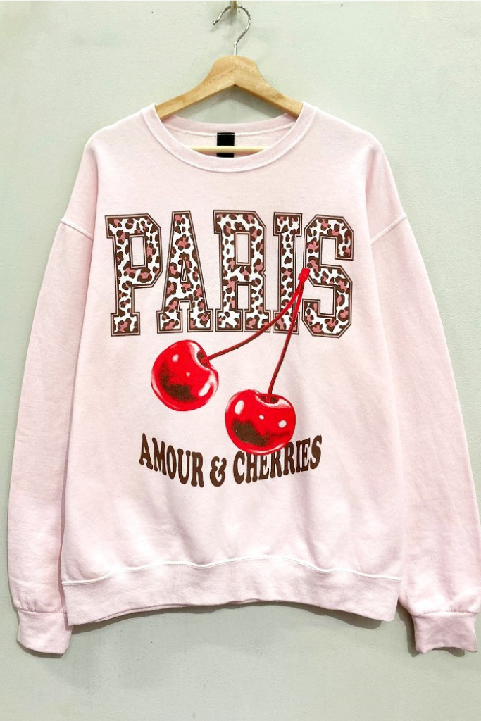 Paris Cherries Graphic Sweatshirt - Pink