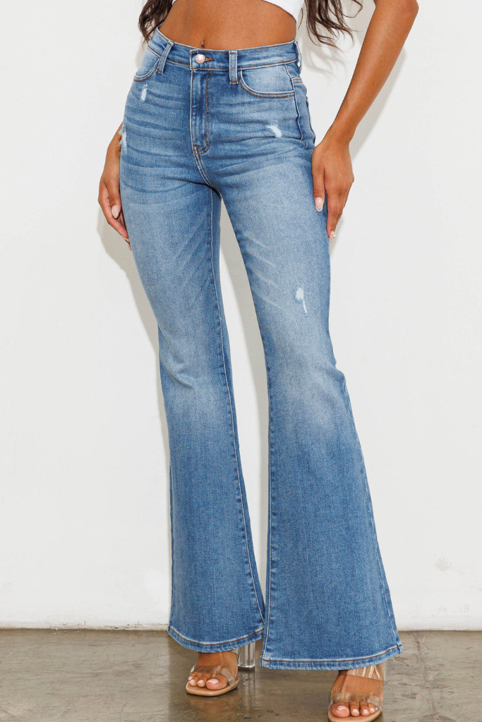 Walk Away High Waisted Flare Jeans - Medium Wash