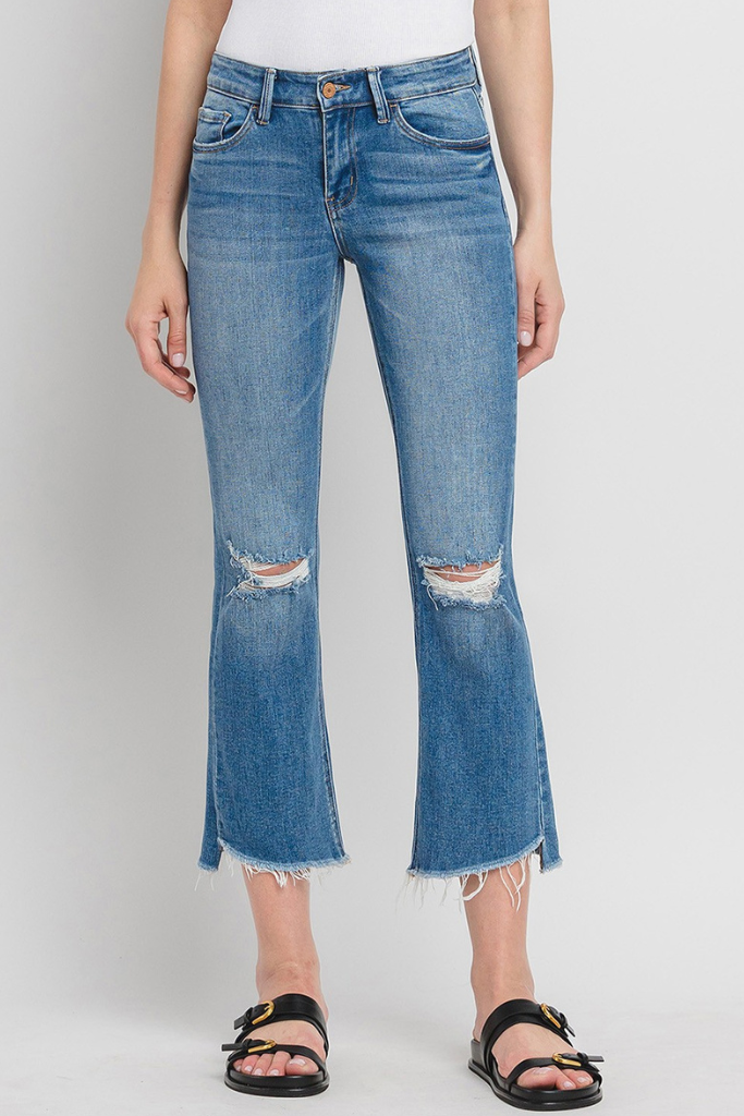 The Thrill Cropped Flare Jeans - Medium Wash