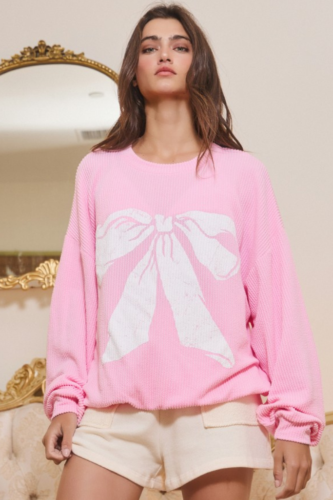 All About The Bow Sweatshirt - Baby Pink