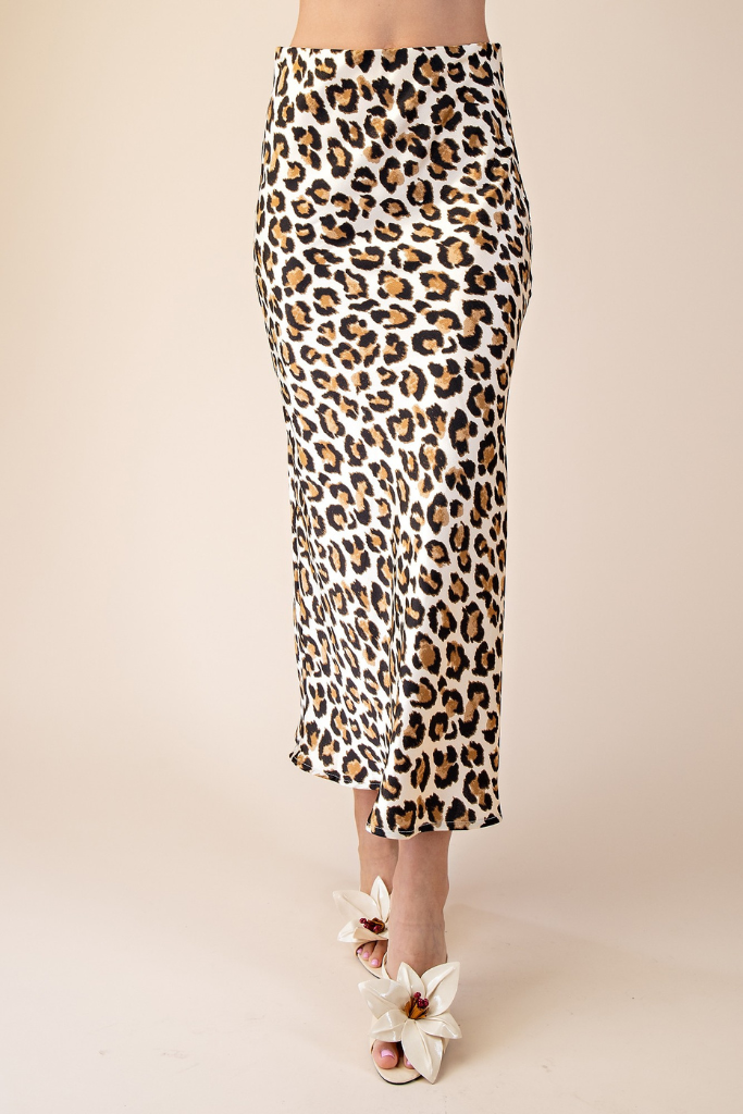 Carly Satin Midi Skirt - Leopard