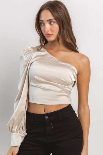 Always Worth It One Shoulder Crop Top - Champagne