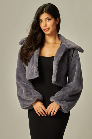 Soft Spot Cropped Fur Jacket - Dark Grey