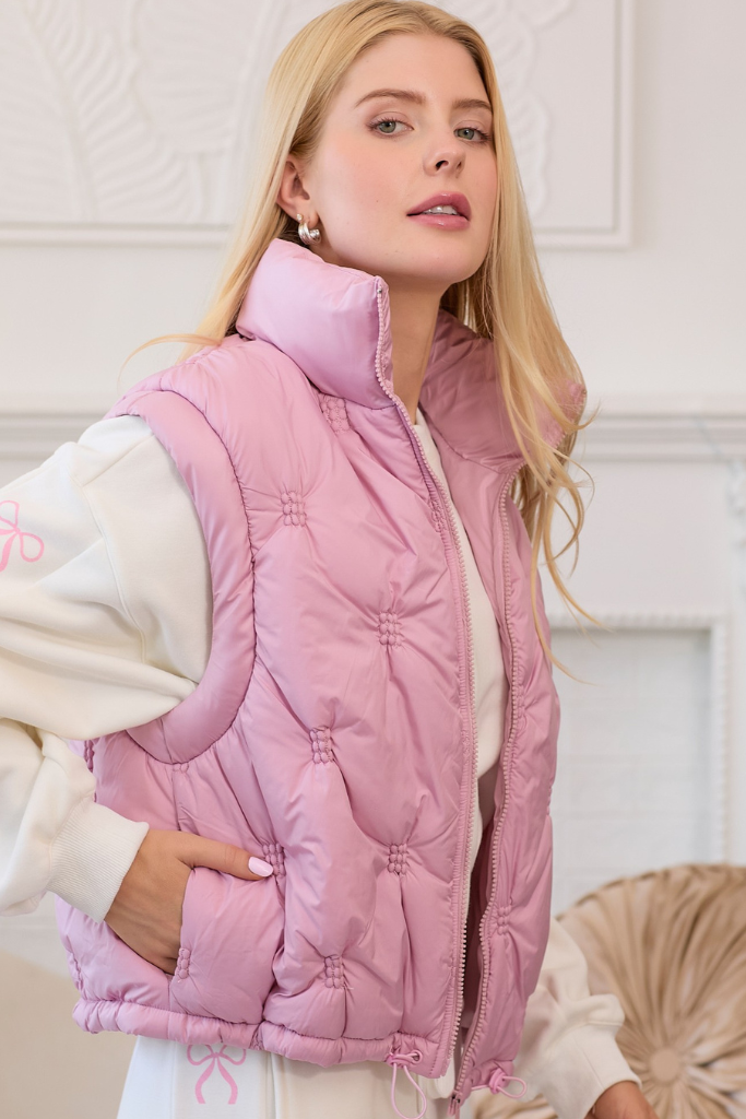 Bright Spirits Quilted Vest - Dusty Pink