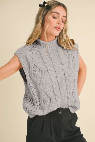 If You Love Cable Knit Sweater Vest - Heather Grey