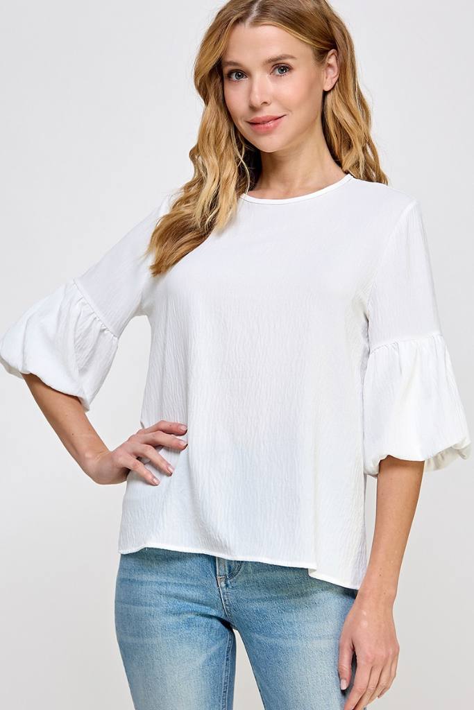 You Wish Bubble Sleeve Top - Off White