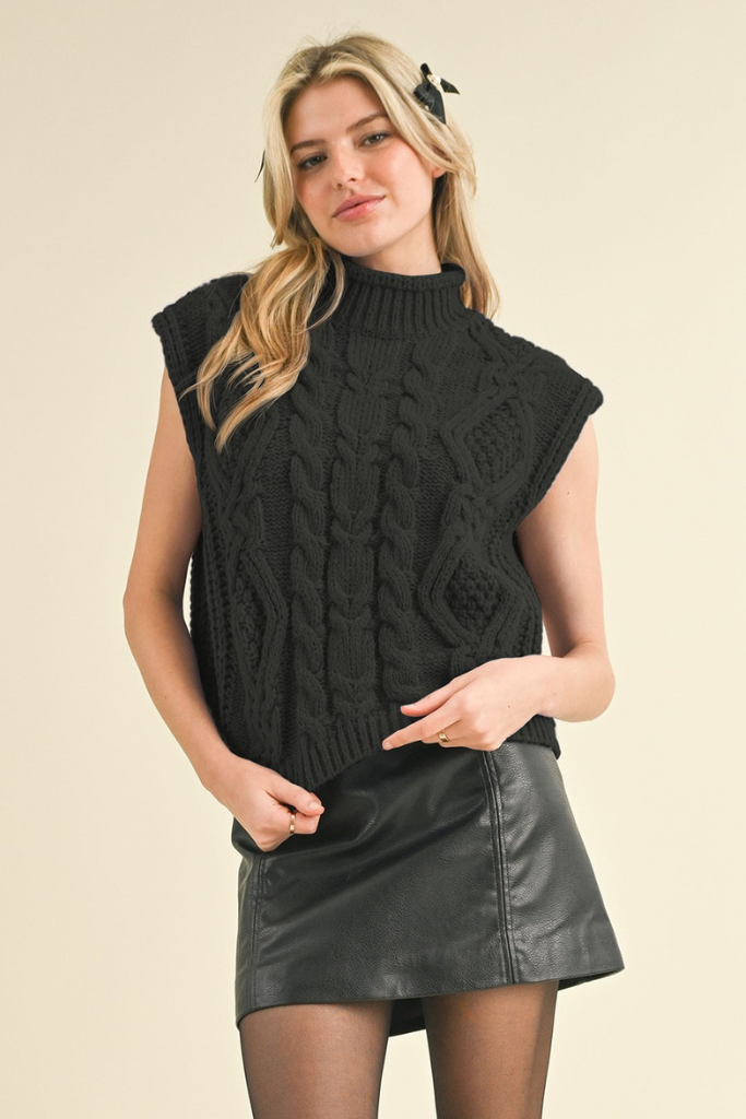 If You Love Cable Knit Sweater Vest - Black