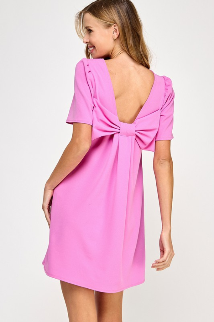 Chin High Bow Dress - Pink