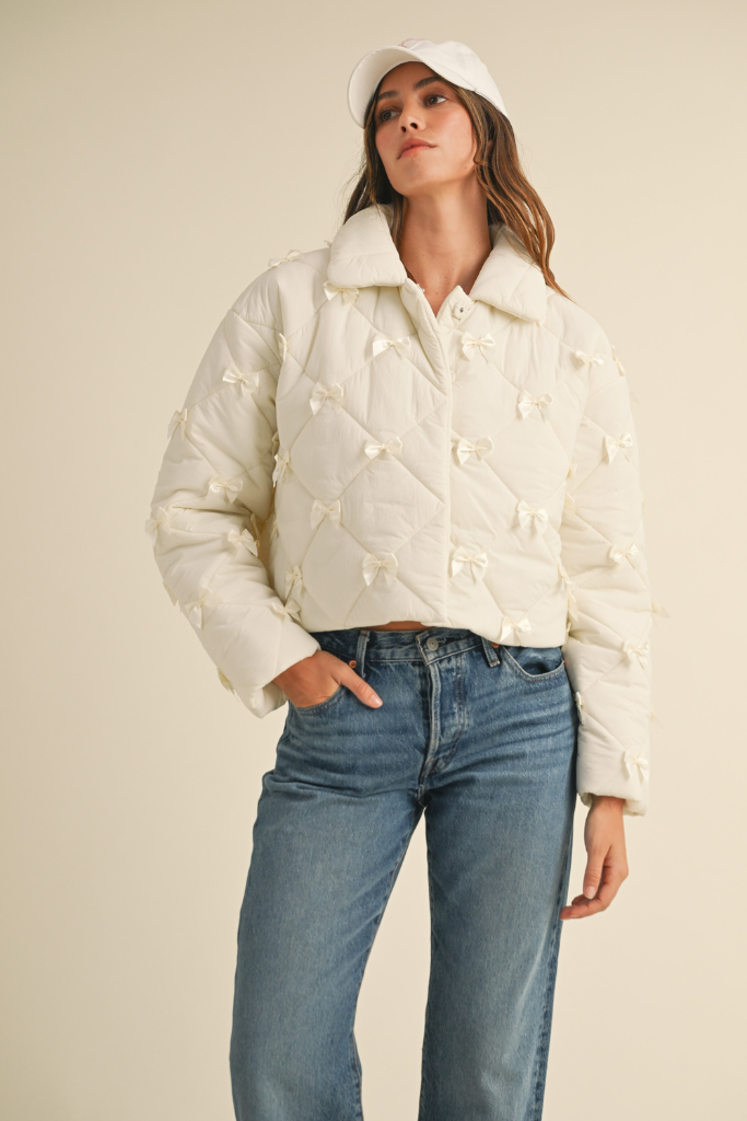 Can't Tame Me Quilted Bow Jacket - Cream