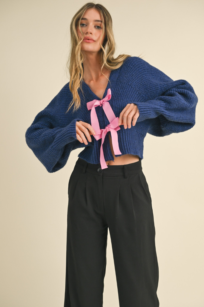 Have It All Cropped Bow Cardigan - Navy