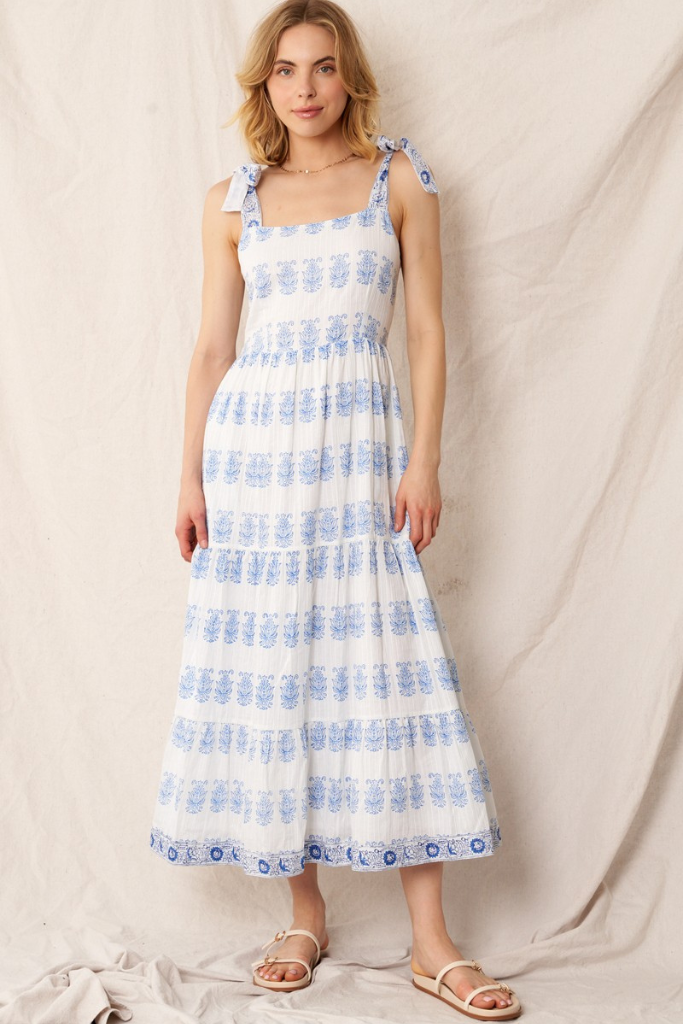 Astrea Midi Dress - White/Blue