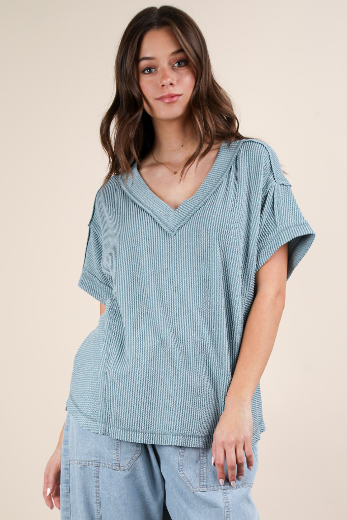 Cherish Me Ribbed Top -  Blue