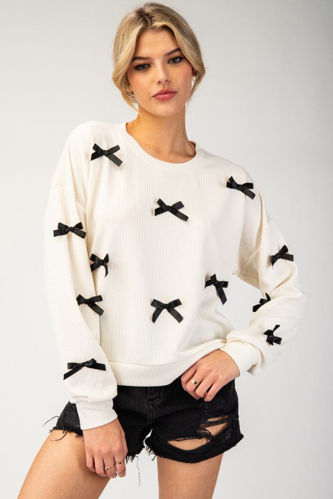 Time Flies Bow Sweater - Cream