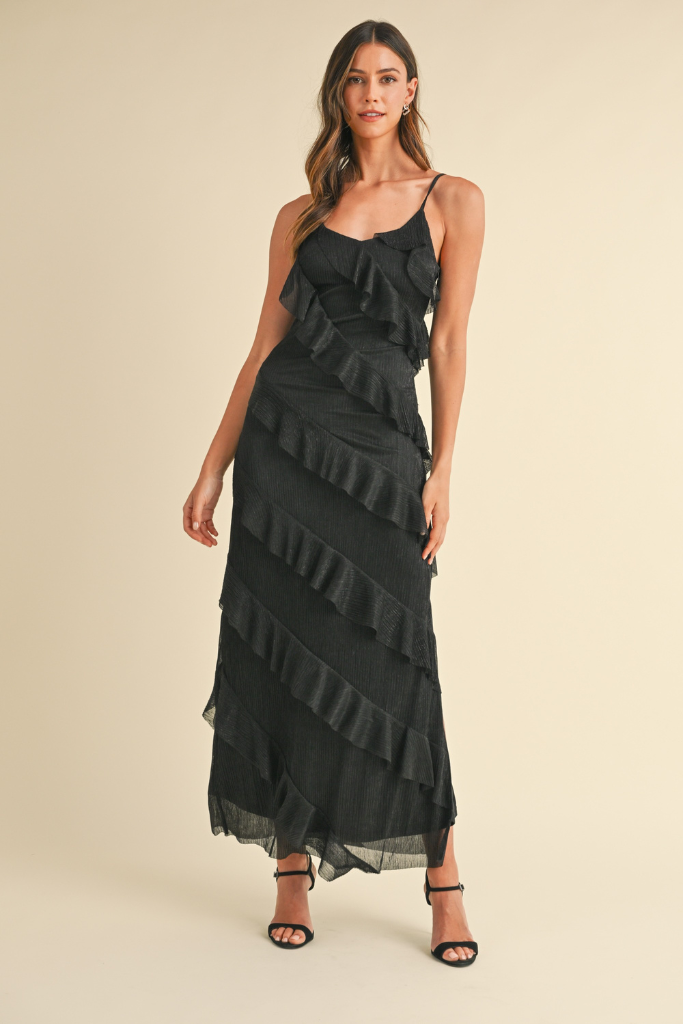 Estelle Ruffle Maxi Dress - Black