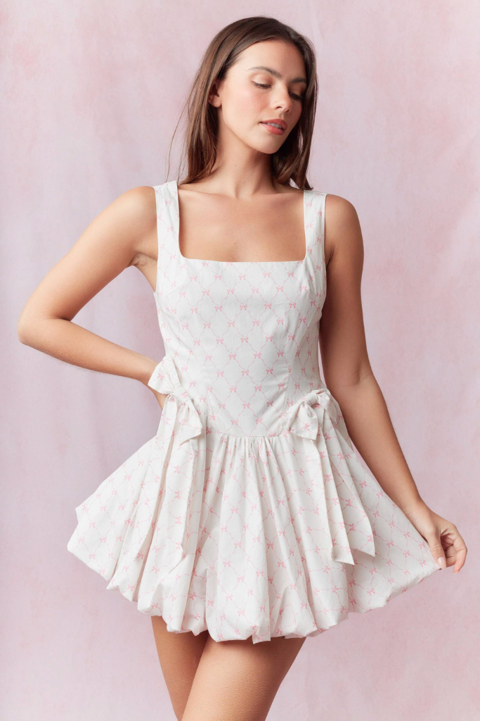 Infatuation Bow Dress - Pink/Ivory