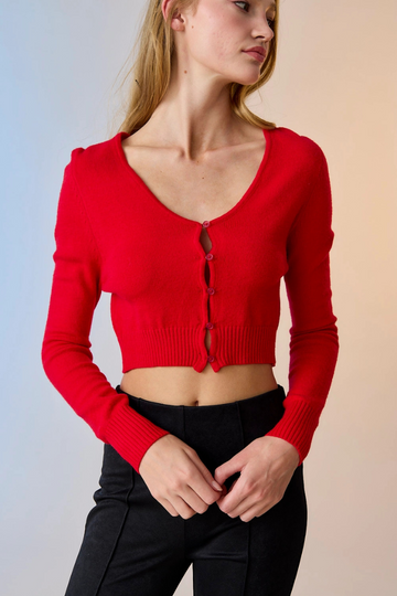 Lavina Cropped Cardigan - Red