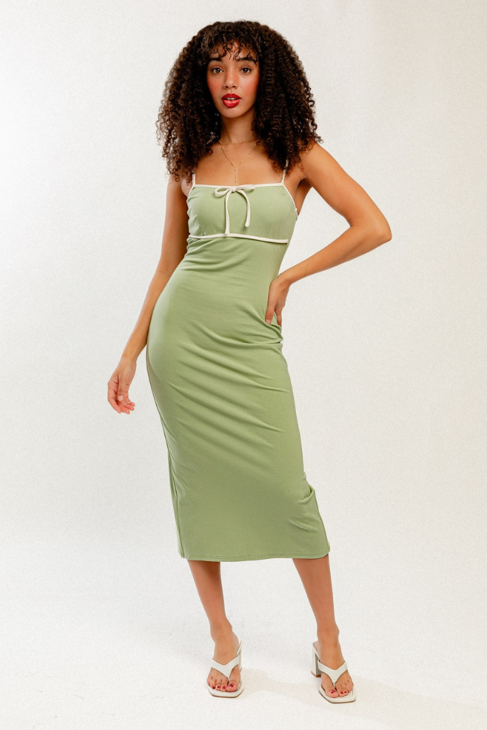 Dreamer Contrast Midi Dress - Sage/Cream