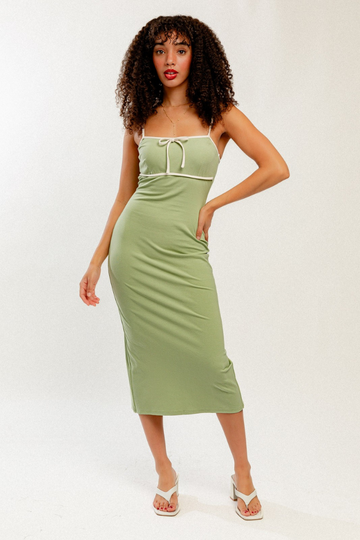 Dreamer Contrast Midi Dress - Sage/Cream