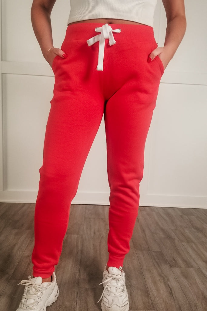 Lovely Muse Fleece Joggers - Tomato